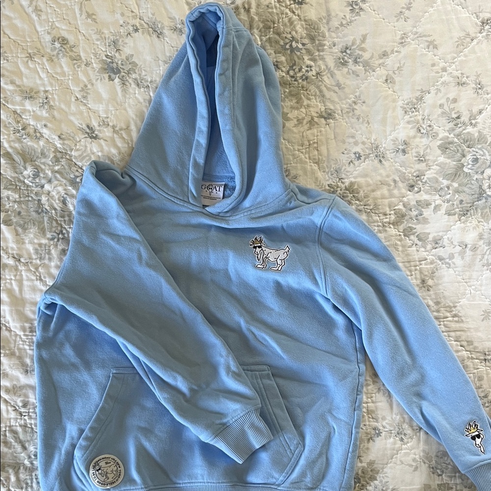 G.O.A.T USA Light Blue Kids Hoodie with Embroidered Design YOUTH XL EUC